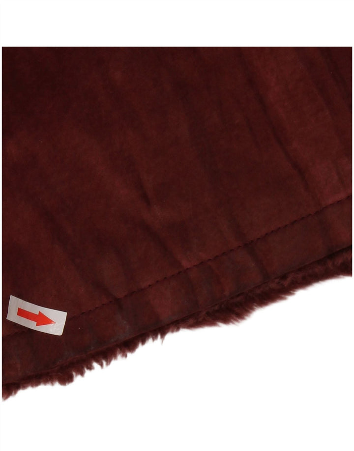 VINTAGE Veste en daim Sherpa femme UK 14 Cuir bordeaux moyen