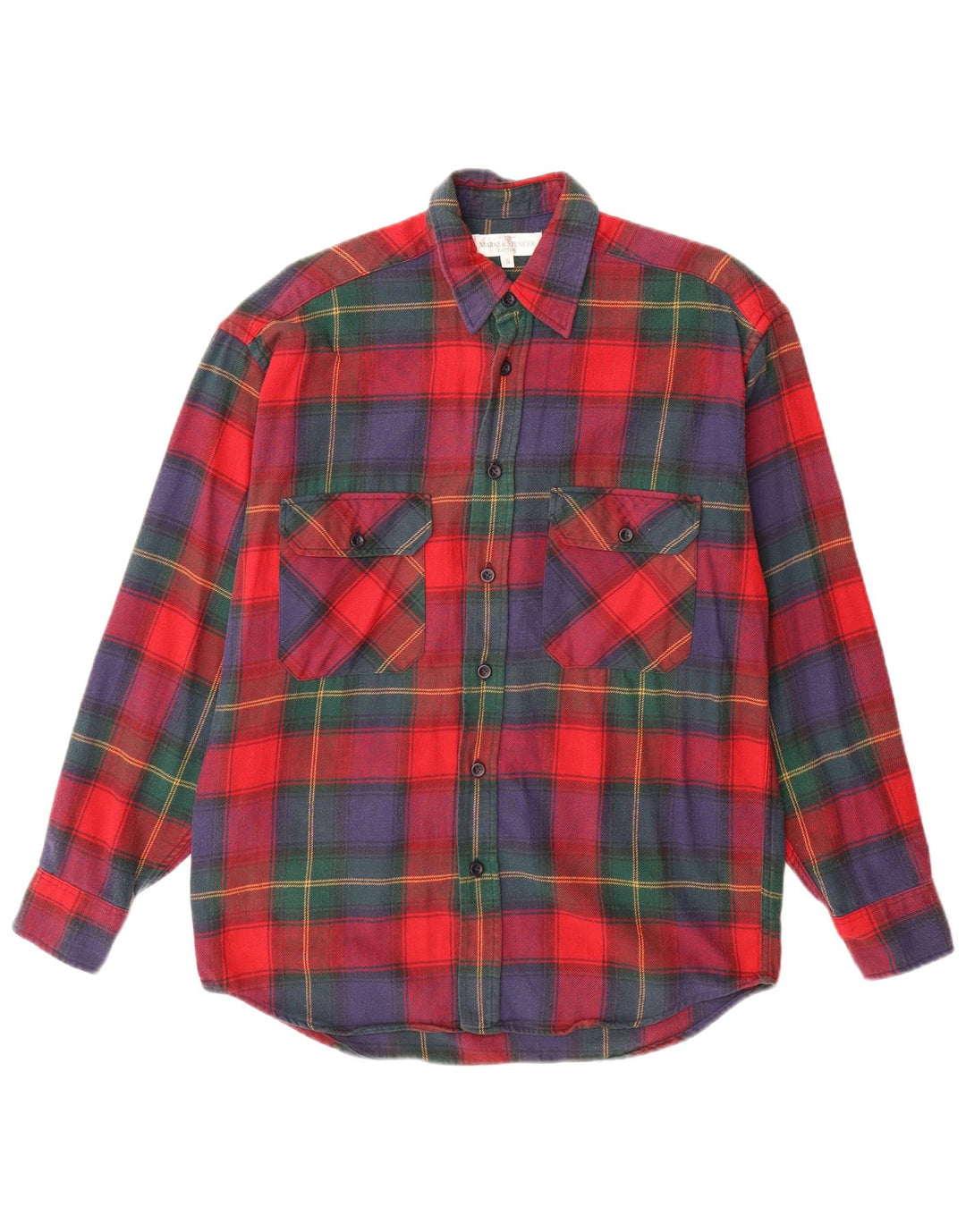 MARKS & SPENCER Mens Flannel Shirt Small Red Check Cotton