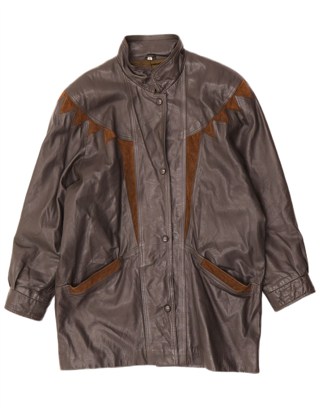manteau en cuir surdimensionné femme vintage EU 40 Colorblock gris moyen