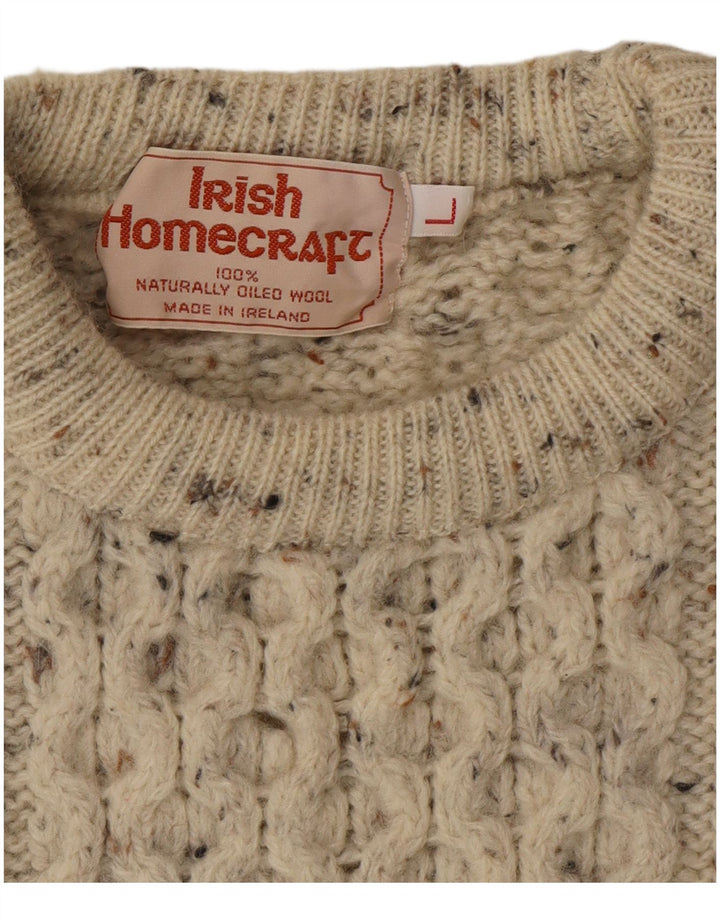 Irish Homecraft Pull à col rond pour homme Taille L Gris moucheté
