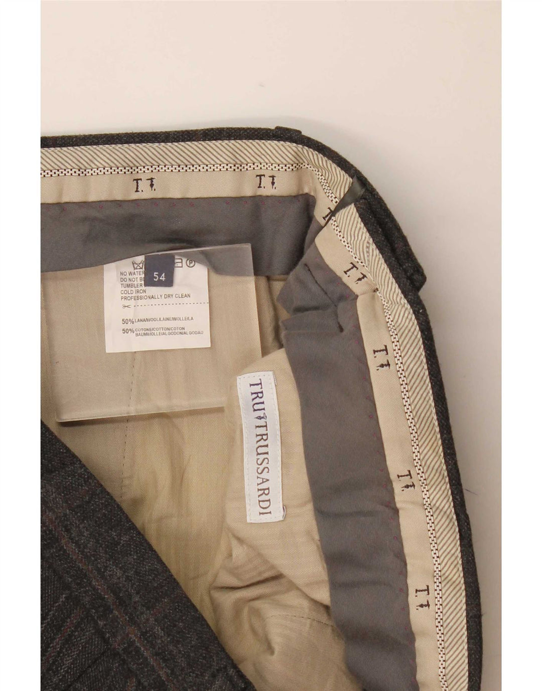 Trussardi Pantalon De Costume Droit W36 L33 Gris Carreaux Laine