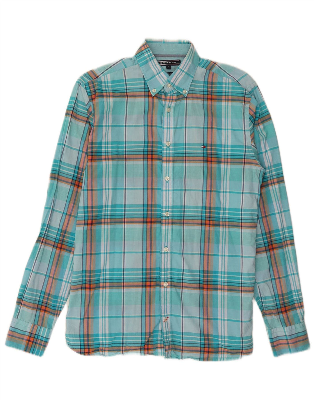 Tommy Hilfiger Chemise Homme Petit Carreau Turquoise Coton
