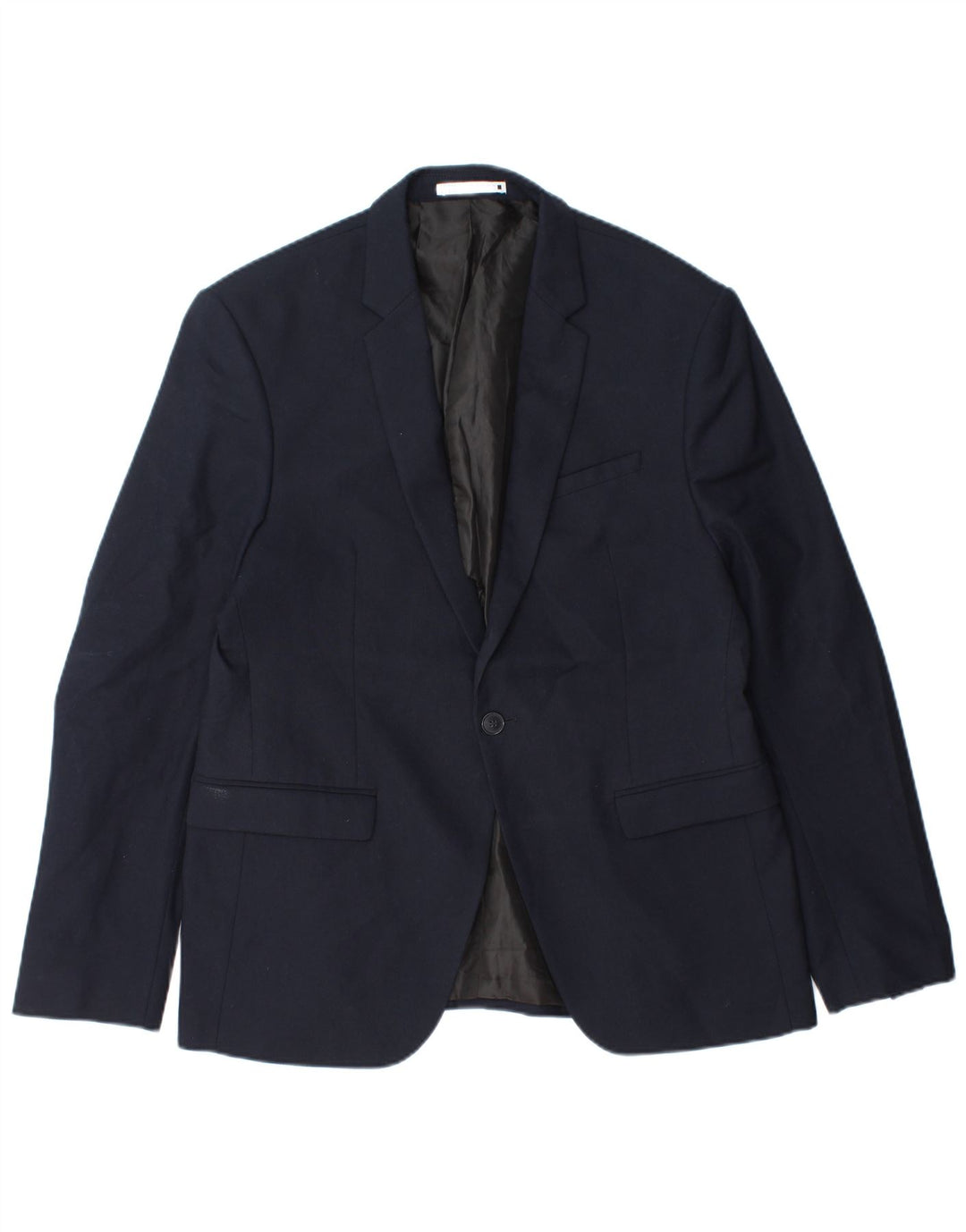 Zara Veste Blazer 1 Bouton Homme EU 52 Large Bleu Marine Polyester