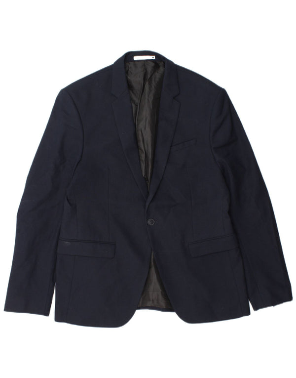 Zara Veste Blazer 1 Bouton Homme EU 52 Large Bleu Marine Polyester