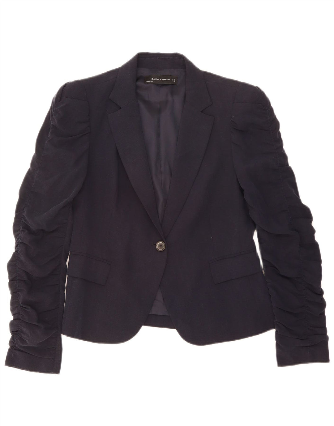 Zara Veste Blazer 1 Bouton Femme UK 12 Bleu Marine Moyen Lyocell