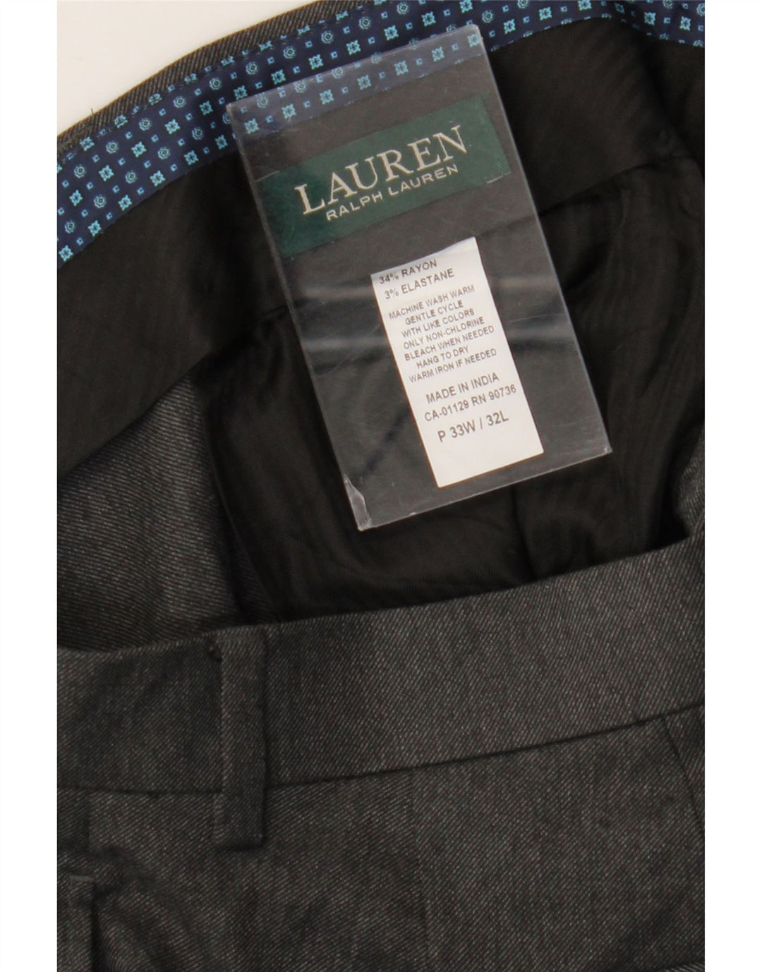 RALPH LAUREN Pantalon de Costume Droit Homme W33 L32 Gris Polyester
