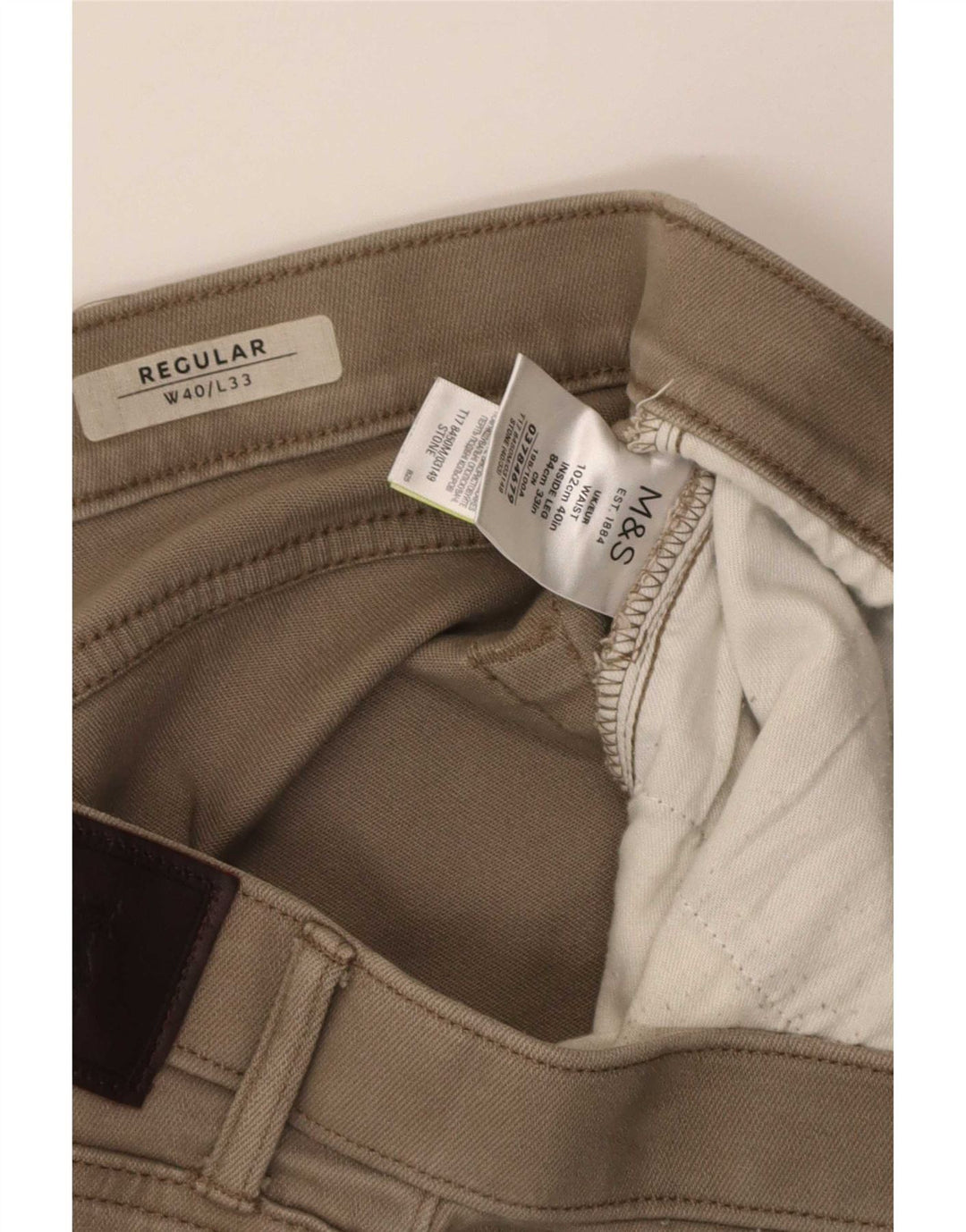 Marks & Spencer Pantalon décontracté droit régulier pour femme W40 L33 Beige