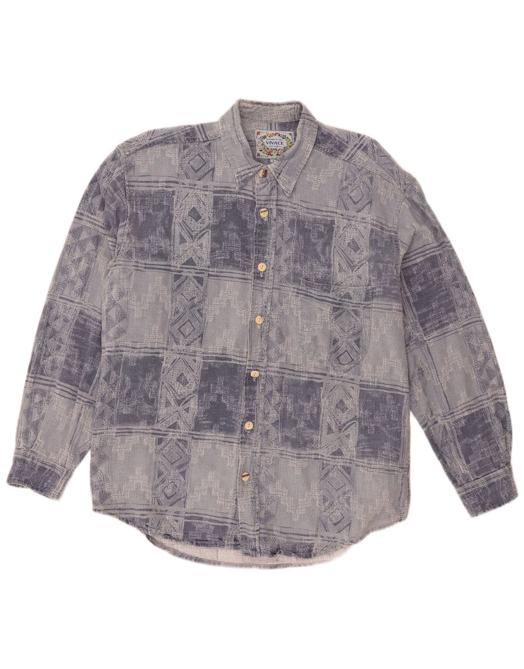 vintage Chemise en flanelle pour hommes Grand coton géométrique bleu