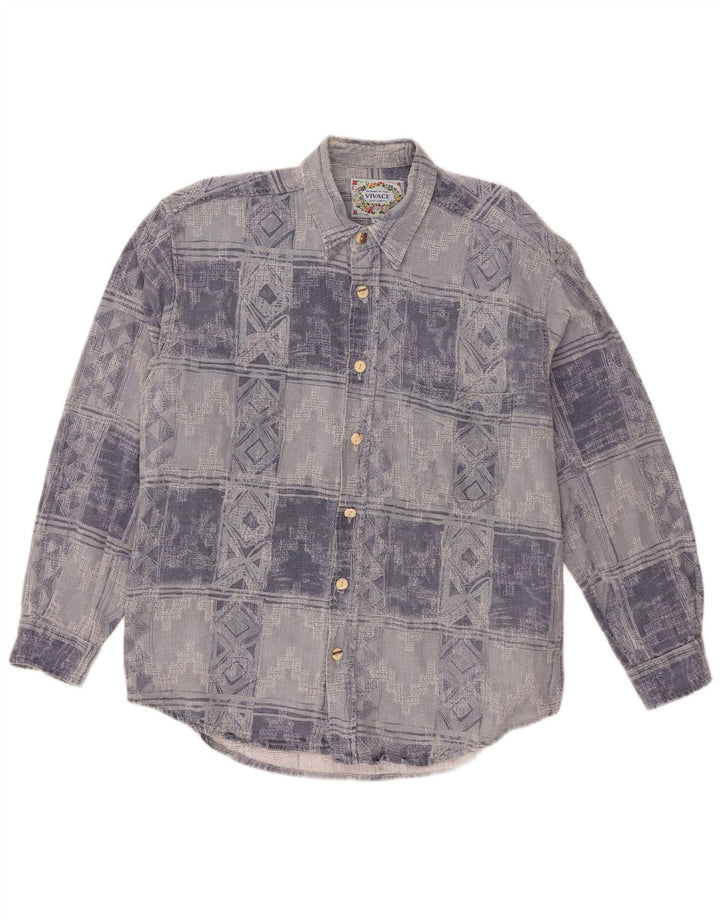 vintage Chemise en flanelle pour hommes Grand coton géométrique bleu