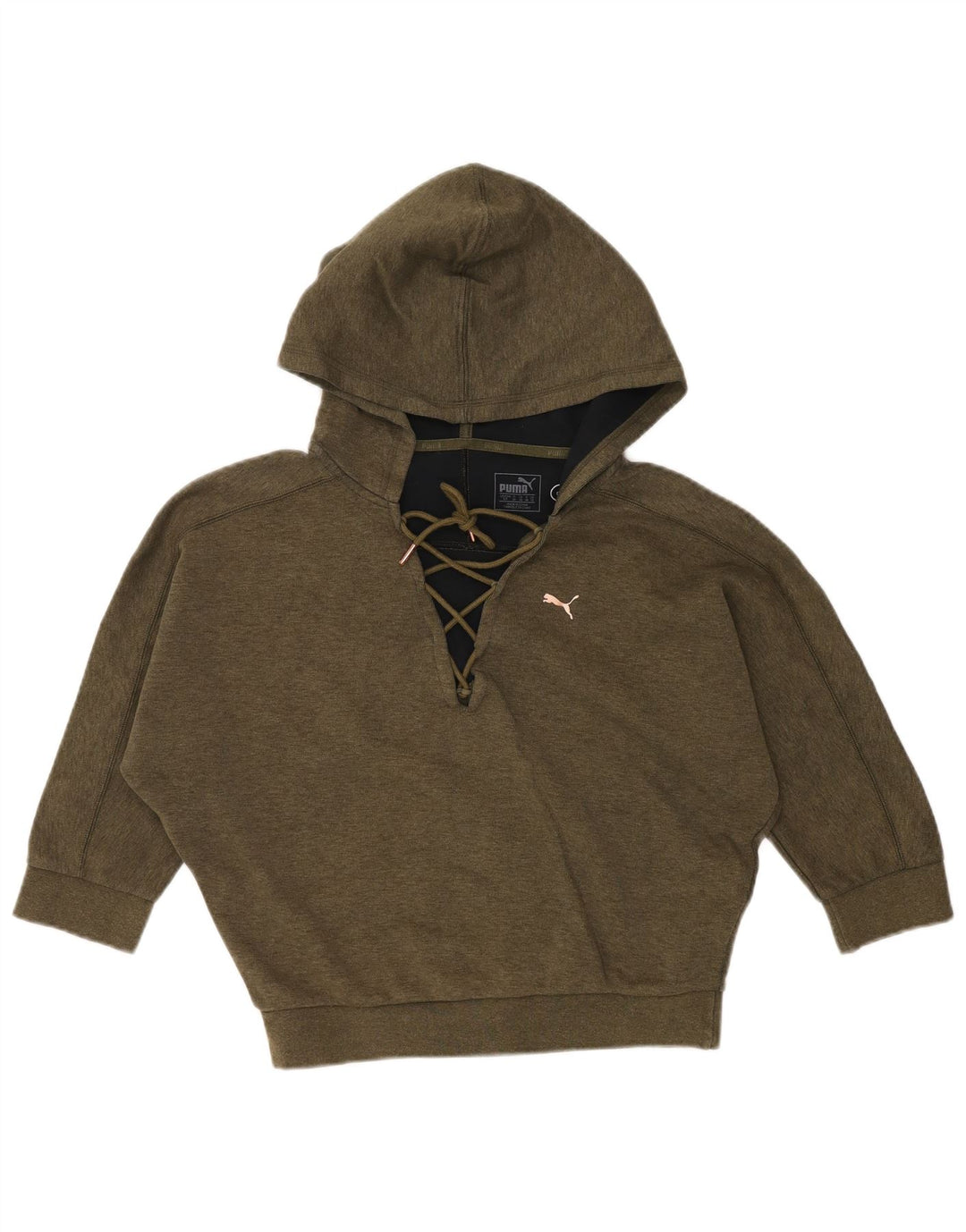 PUMA Pull à capuche chauve-souris à manches 3/4 pour femme UK 10 Small Kaki Coton