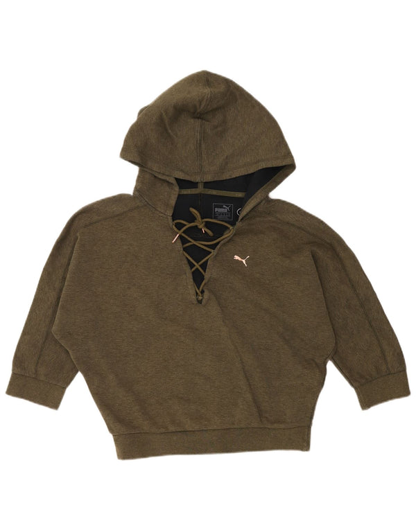PUMA Pull à capuche chauve-souris à manches 3/4 pour femme UK 10 Small Kaki Coton