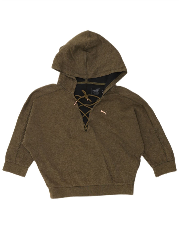 PUMA Pull à capuche chauve-souris à manches 3/4 pour femme UK 10 Small Kaki Coton