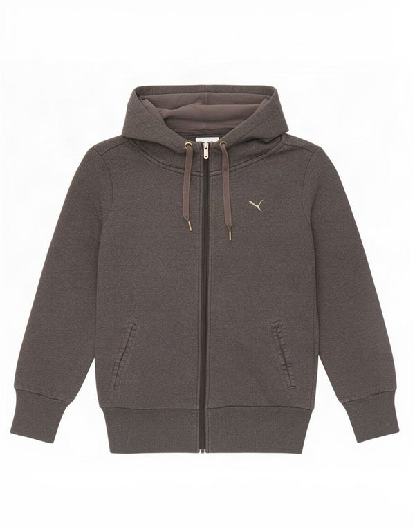 Puma Pull à capuche zippé pour femme UK 12 Gris moyen Coton
