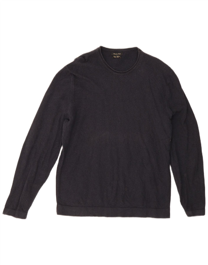 Massimo Dutti Pull à col rond pour homme en coton bleu marine Taille L
