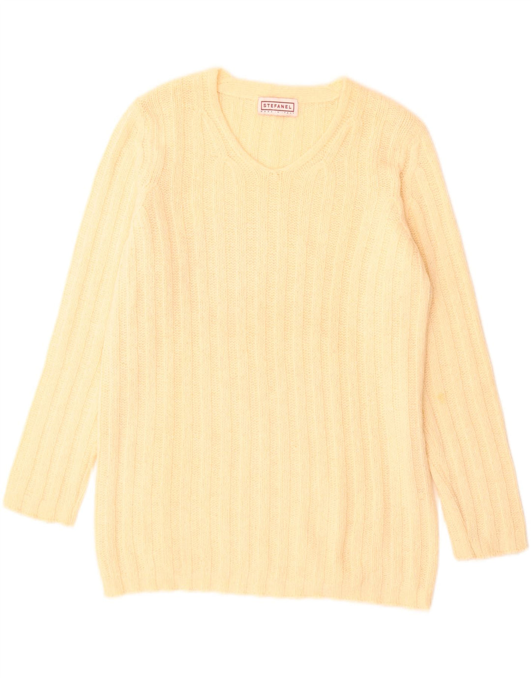 Stefanel Pull col V pour femme UK 14 Large Jaune