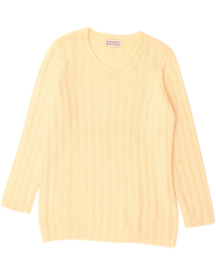 Stefanel Pull col V pour femme UK 14 Large Jaune