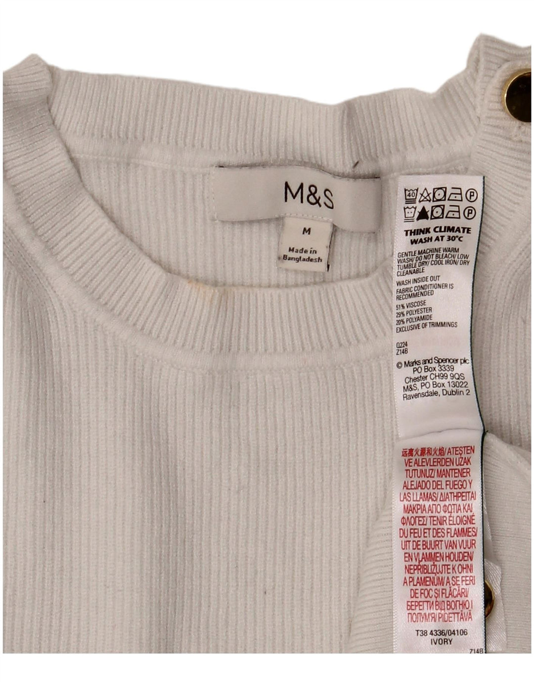 Marks & Spencer Pull à col rond pour femme UK 14 Viscose blanc moyen