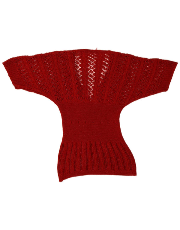 vintage Femmes Manches Courtes Col V Jumper Pull UK 8 Petit Rouge
