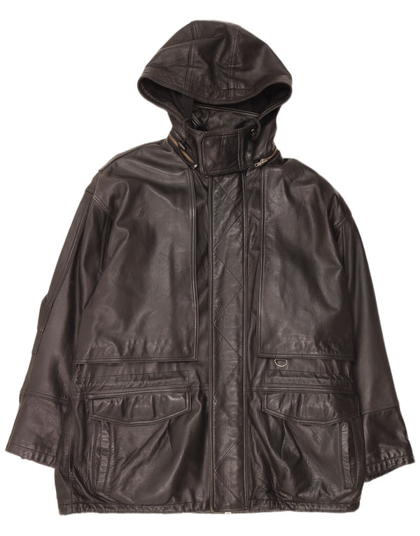Andrew Marc Manteau en cuir à capuche pour homme UK 42 XL Cuir noir