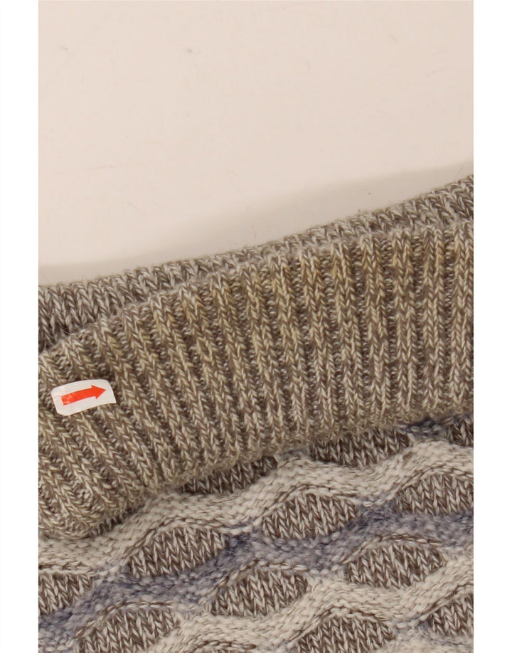 vintage Mens Roll Neck Jumper Pull Grande laine rayée grise