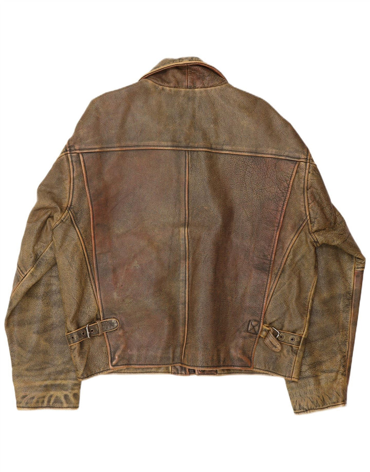 BOMB BOOGIE Veste en cuir pour homme UK 44 2XL Marron Motard en cuir