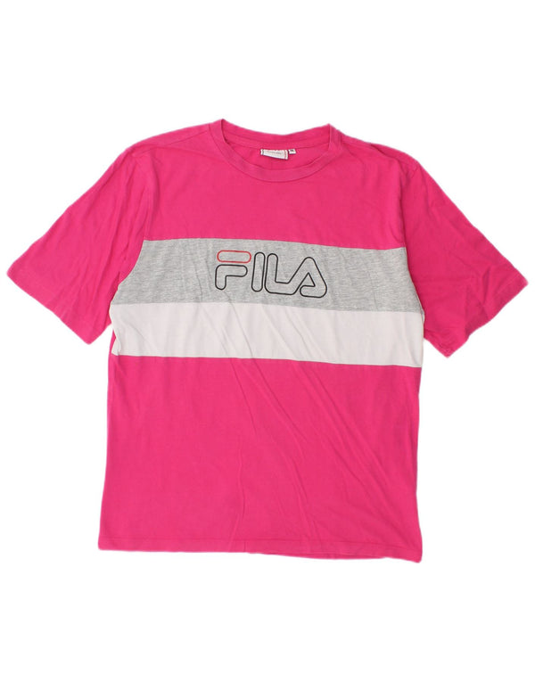 Fila T-shirt graphique pour femme UK 14 en coton color block rose moyen