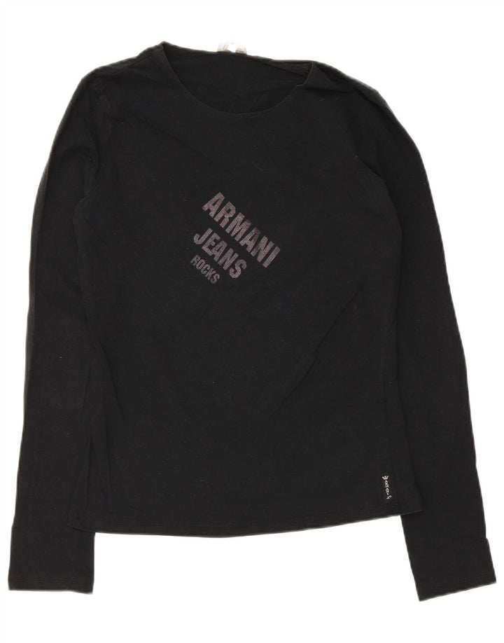 Armani Jeans Haut graphique à manches longues pour femme UK 14 Coton noir moyen