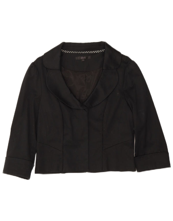 Coast Veste blazer courte à manches 3/4 pour femme UK 14 en coton noir moyen