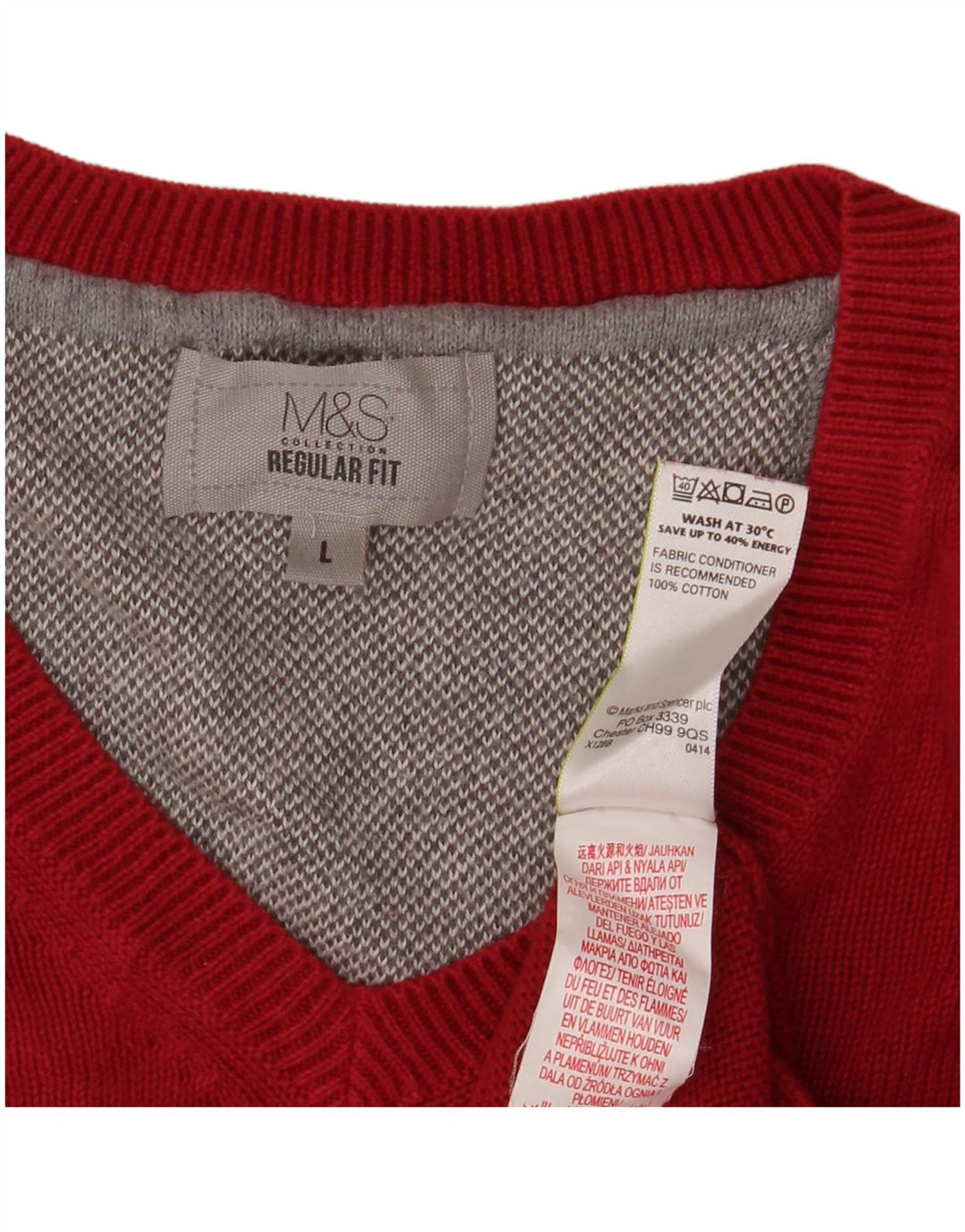 MARKS & SPENCER Pull coupe classique à col en V pour homme en coton rouge Large