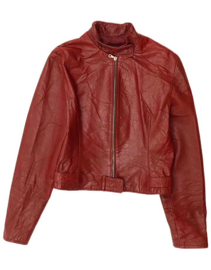 VINTAGE Veste en cuir femme UK 10 Petit cuir bordeaux