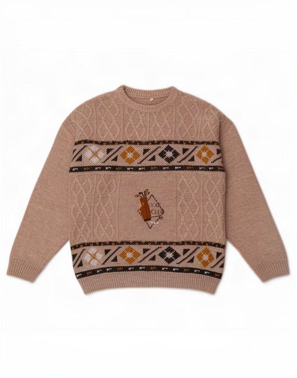 vintage Mens Graphic Crew Neck Jumper Pull XL Gris Géométrique Laine