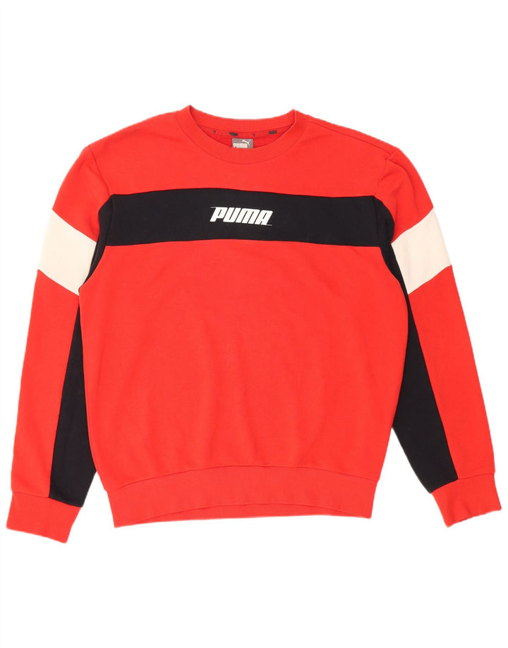 Puma Sweat-shirt graphique pour homme en coton color block Rouge Taille S