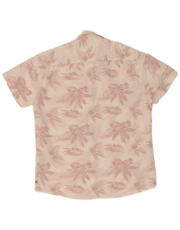 Pioneer Chemise à manches courtes pour homme Coupe régulière Grand coton floral blanc