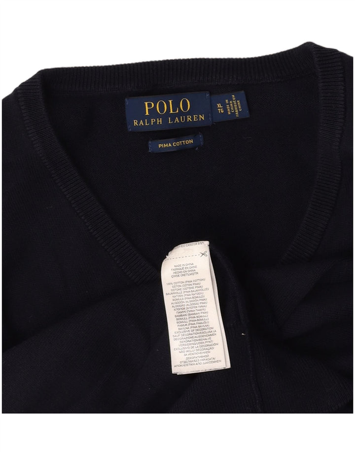 POLO RALPH LAUREN Pull col en V pour femme UK 18 XL Bleu marine Coton