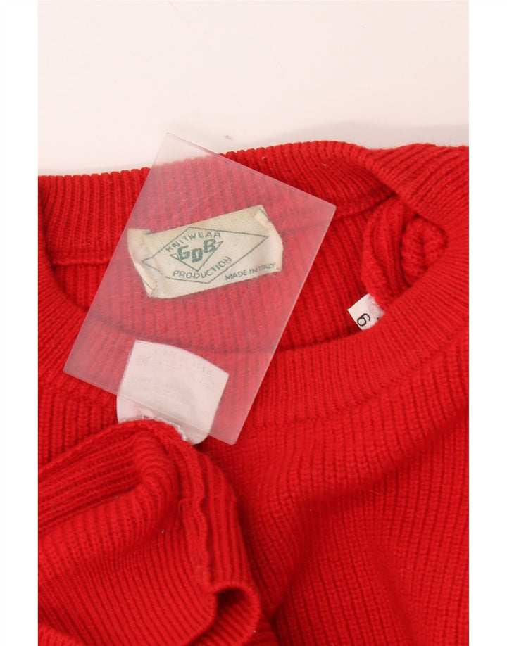 vintage Femmes Oversize Crew Neck Jumper Pull UK 18 XL Laine Vierge Rouge