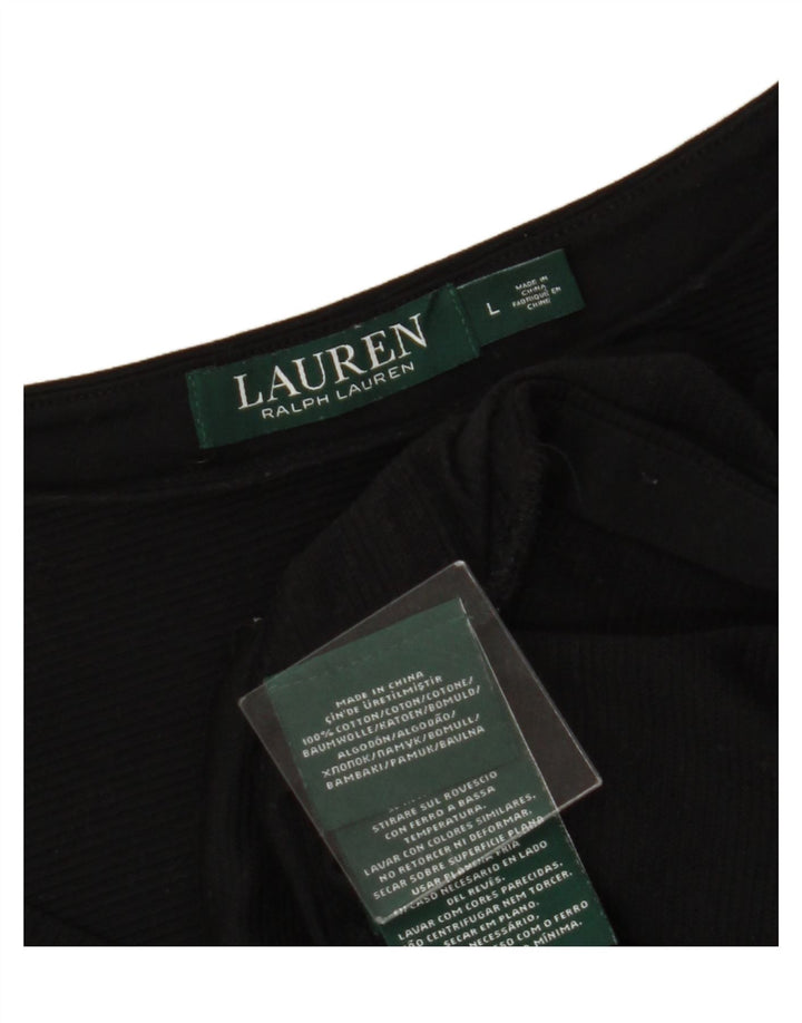 RALPH LAUREN Womens Blouse Top UK 16 Large Black Cotton