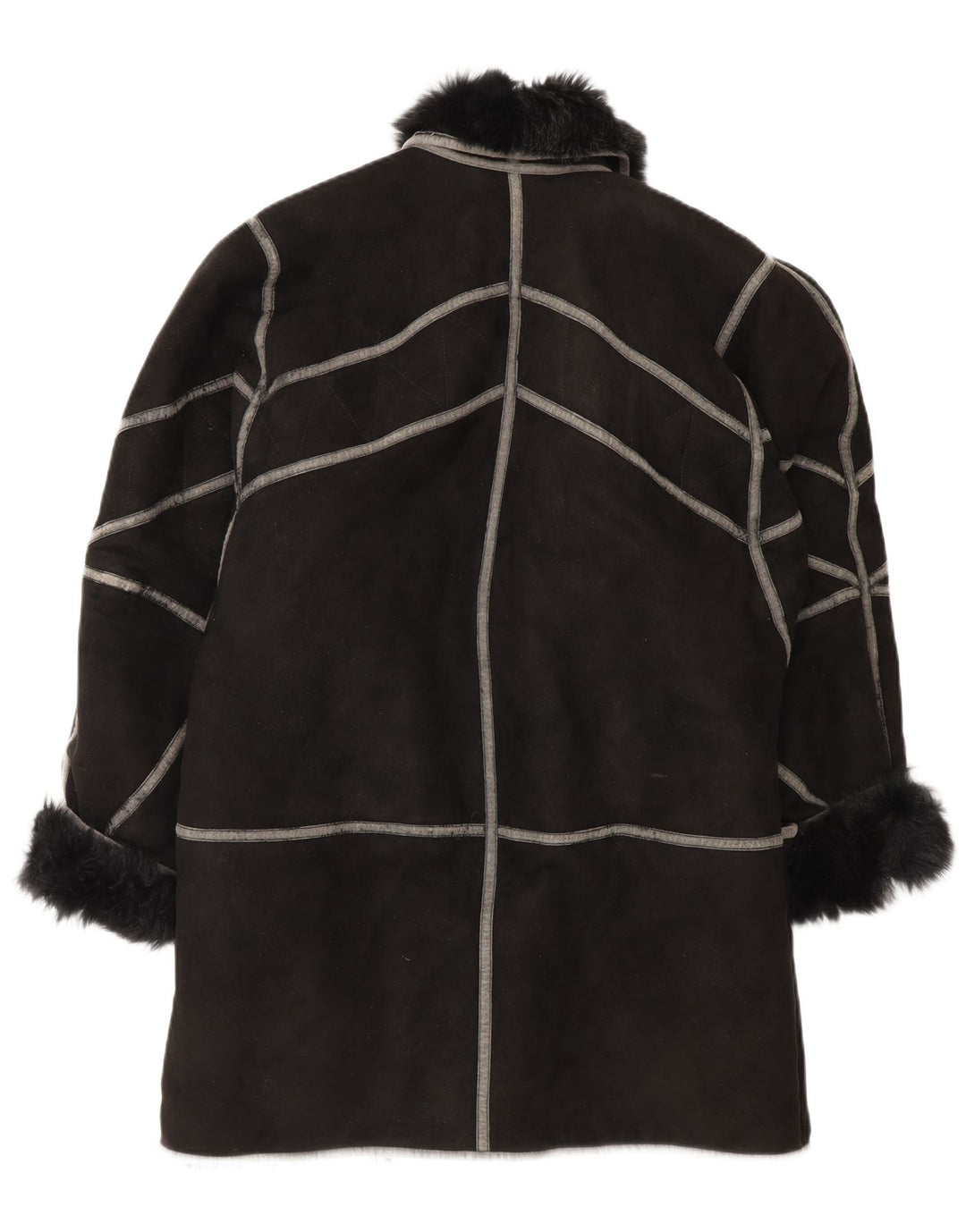 vintage Femme Oversize Shearling Overcoat IT 42 Moyen Noir Shearling