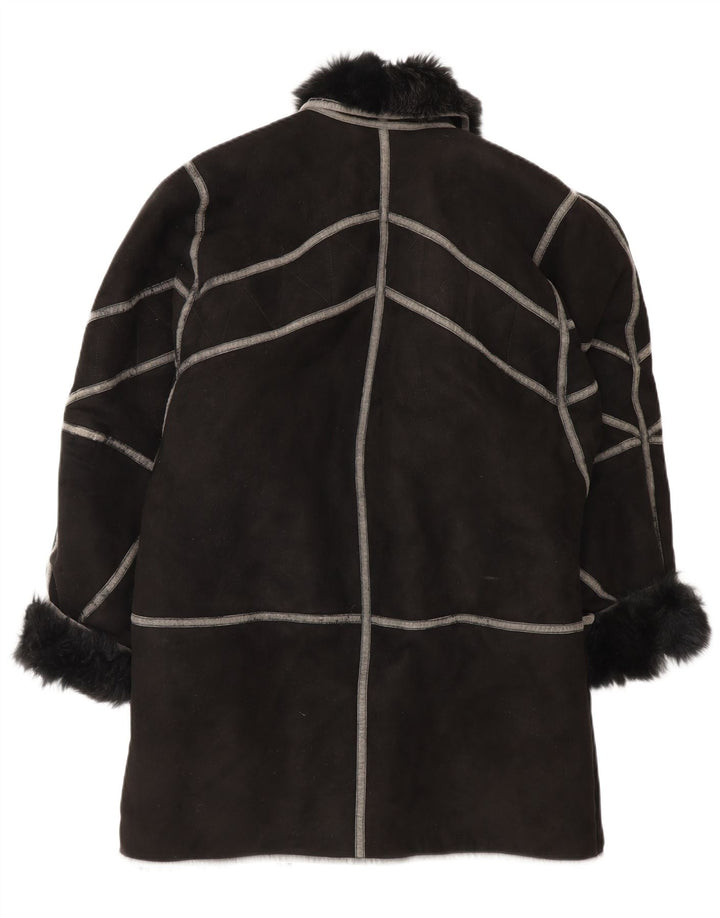vintage Femme Oversize Shearling Overcoat IT 42 Moyen Noir Shearling