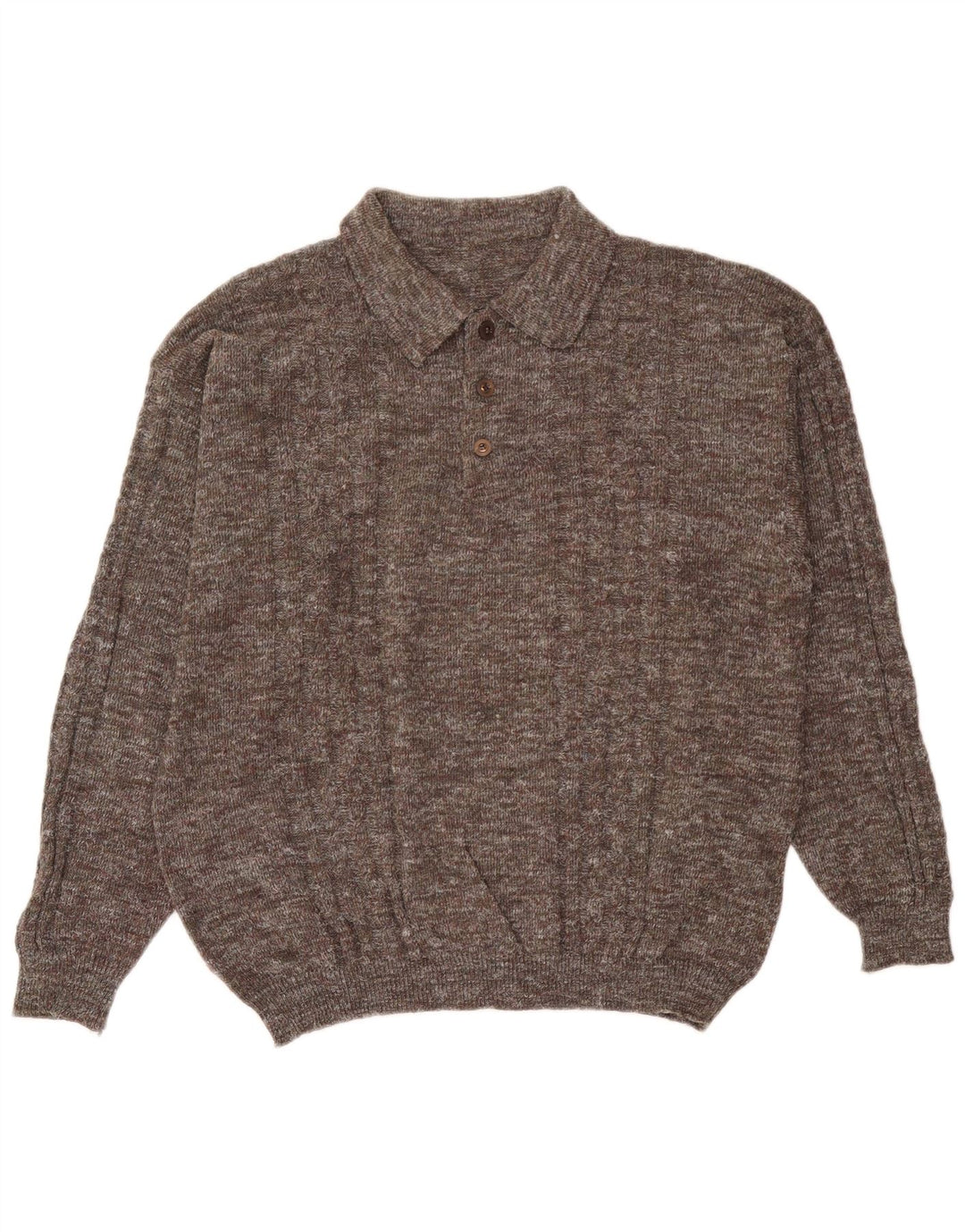 vintage Mens Polo Neck Jumper Pull Grand Gris Moucheté
