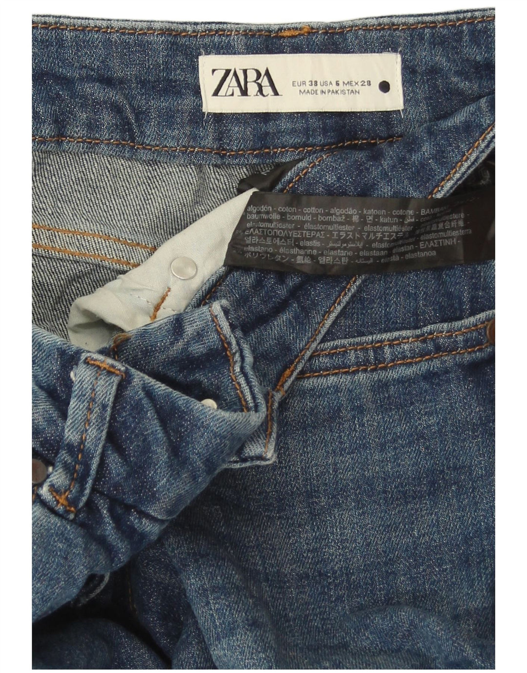 Zara Jean évasé pour femme EU 38 Small W28 L33 Bleu Coton