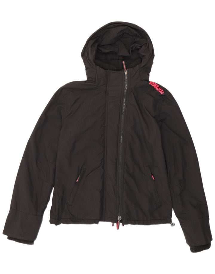 Superdry Veste coupe-vent à capuche pour femme UK 14 Large Noir Nylon