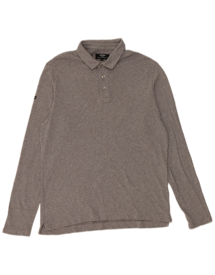 Superdry Polo à Manches Longues Homme Grand Gris Coton