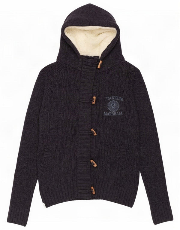 Franklin Marshall Cardigan à capuche pour femme UK 10 Small Laine bleu marine