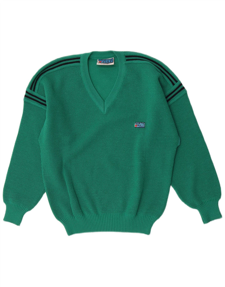 North Pole Pull col V pour homme en laine à rayures vertes