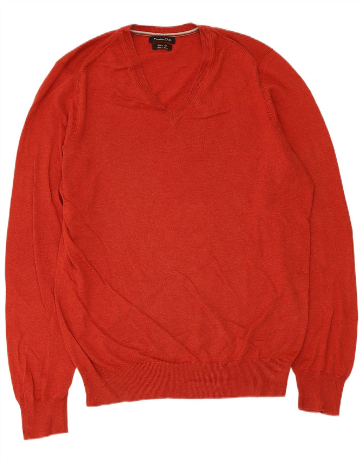 Massimo Dutti Pull col V Homme Rouge Moyen Coton