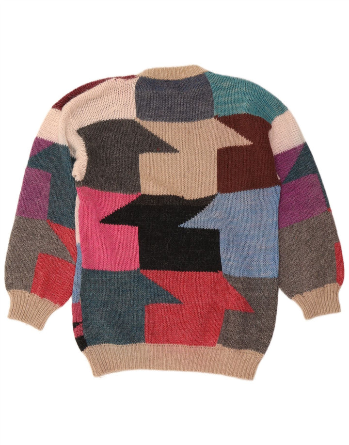 vintage Womens Crew Neck Jumper Pull UK 14 Moyen Multicolore
