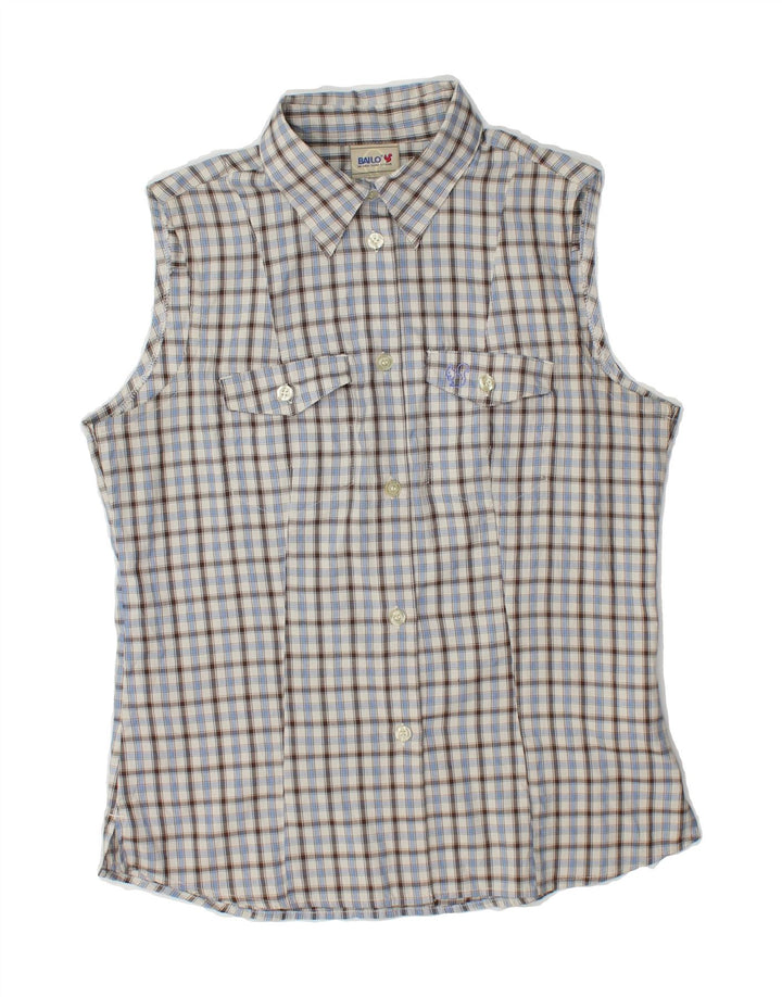BAILO Womens Sleeveless Shirt UK 14 Medium Blue Check Polyester Vintage Bailo and Second-Hand Bailo from Messina Hembry 