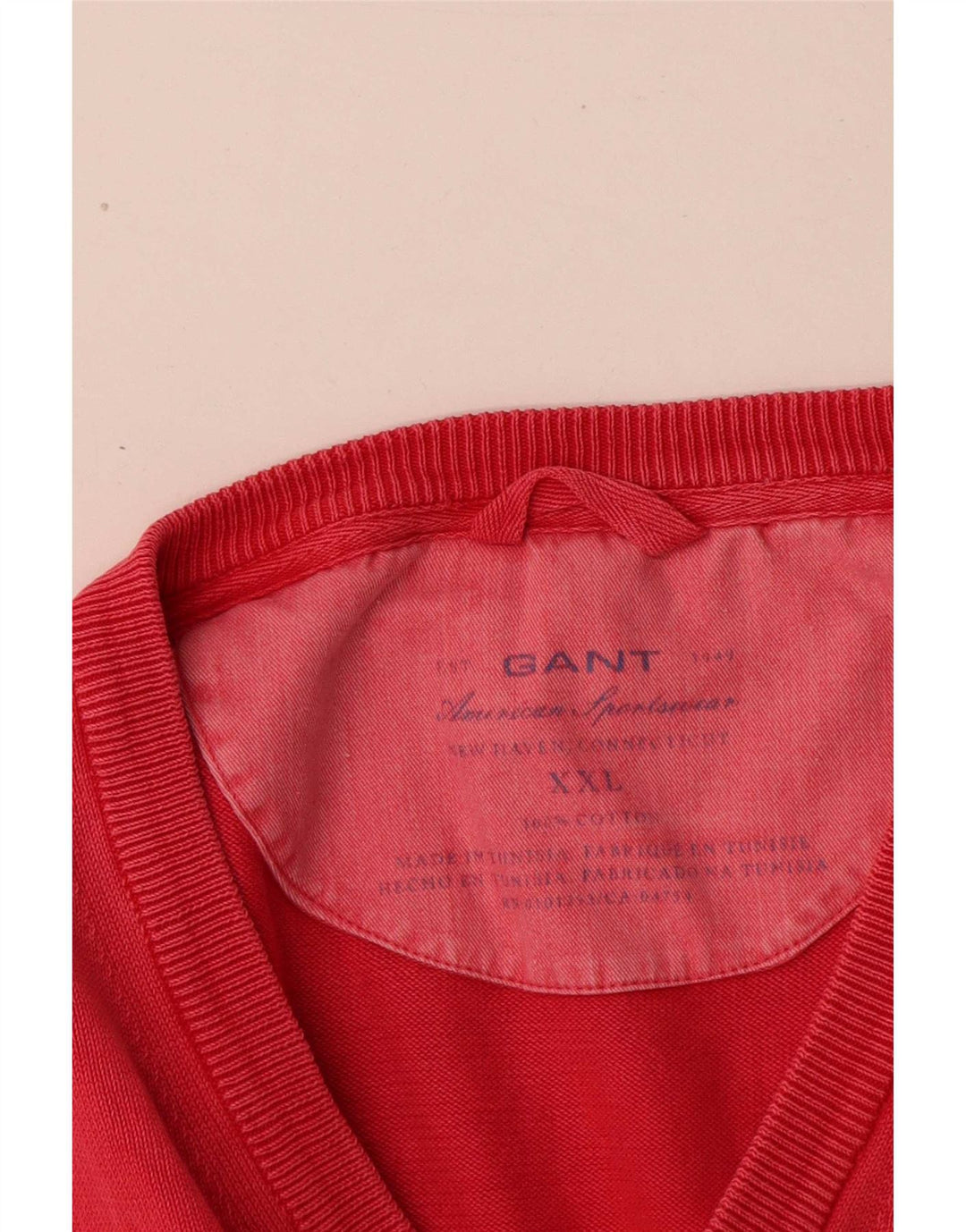 Gant Pull Col V Homme 2XL Rouge Coton