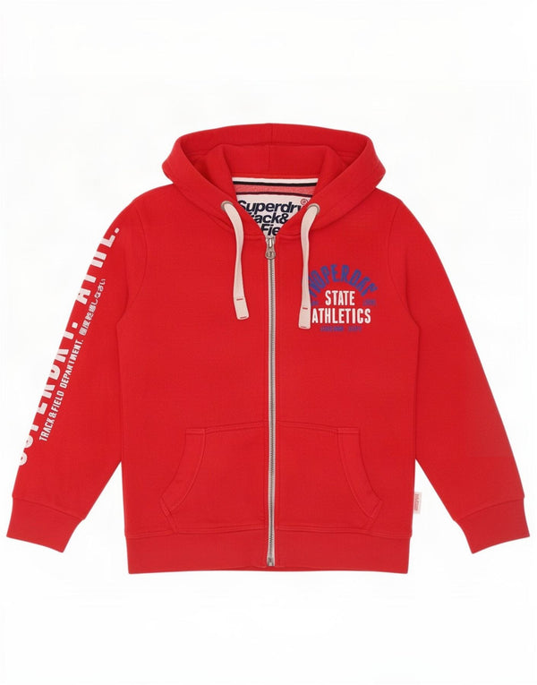 Superdry Pull à capuche zippé graphique pour femme UK 14 Coton rouge moyen