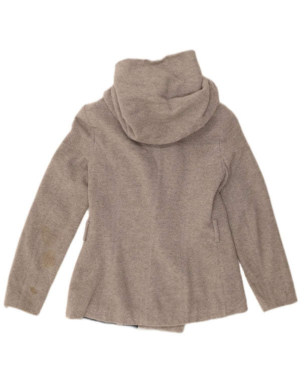 Zara Womens Caban à capuche UK 10 Petite laine grise